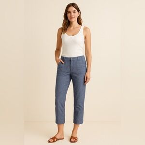 Van Heusen Women’s Linen Blend Crop Pants Size 10 Blue – Mid Rise Straight